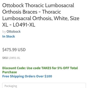 Ortho Back Brace Used But I'm Good Condition. Retails For Close To 500.